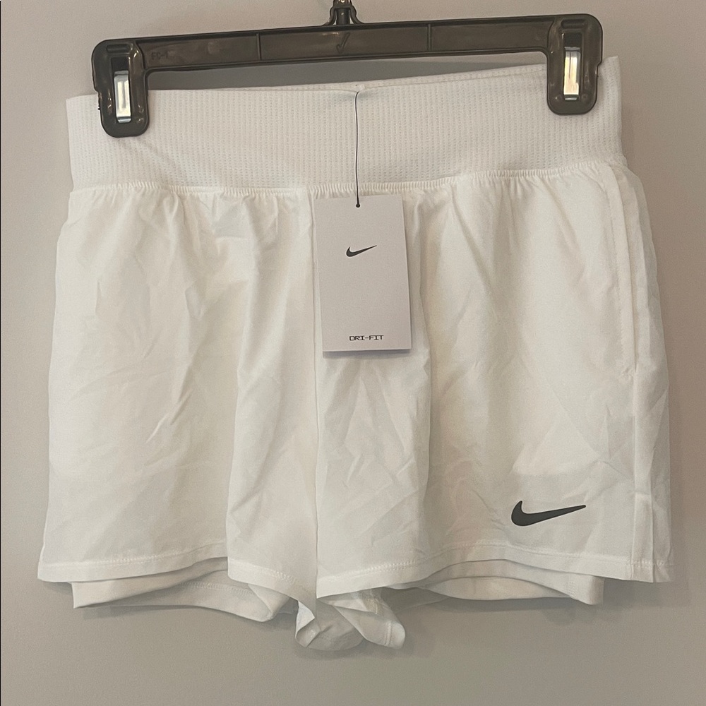 Nike White Dri-FIT Shorts with biker shorts attached underneath Size small